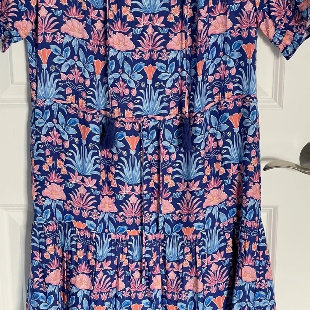 J. MCLAUGHLIN  Blue Multi Floral Chessie Silk Blend Tiered Midi Dress Size S - Picture 6 of 14